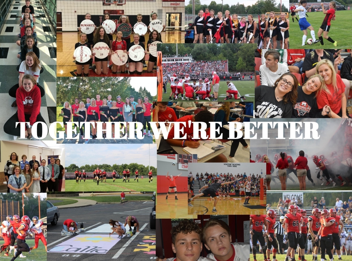 "Together We're Better" text over collage of school event pictures